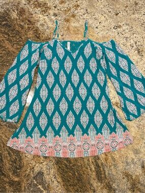 Xhilaration Teal Patterned Cold-Shoulder Mini Dress